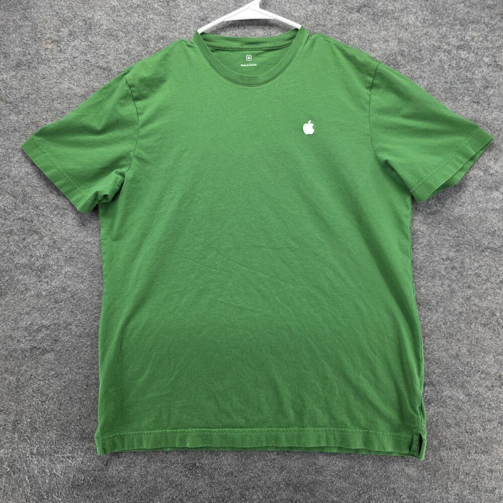Apple Shirt Mens Medium Green 100% Cotton Logo Tee Crewneck T Shirt Casual